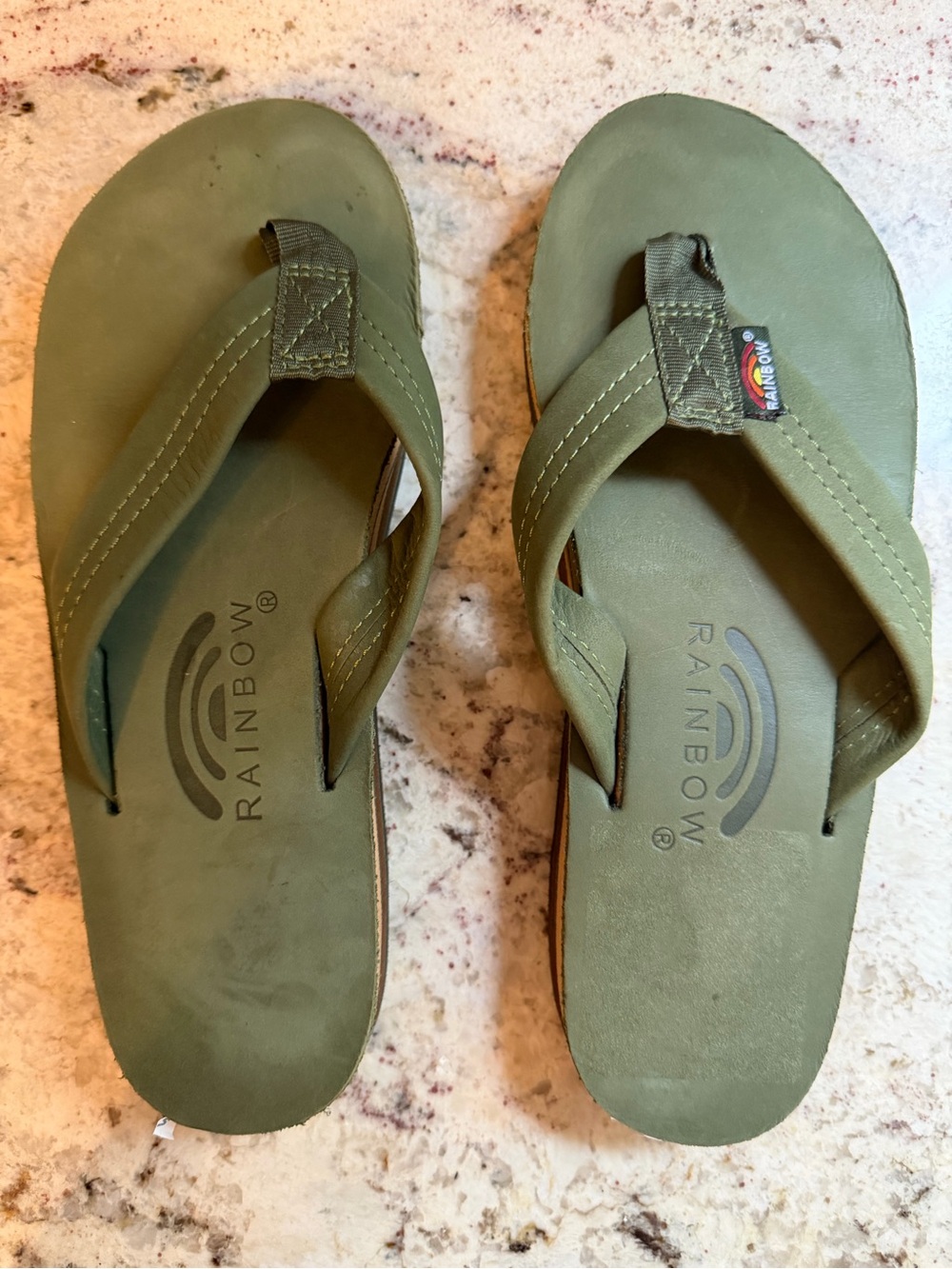 New $89 Rainbow Double Layer Arch Womens M 6.5-7.5 Olive Green Flip Flop Sandals